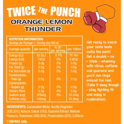 Orange Lemon Thunder Guarana Energy Drink 500ml (BB 30/03/2024)