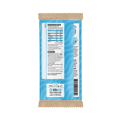 Blue package with brown paper bag on a white background