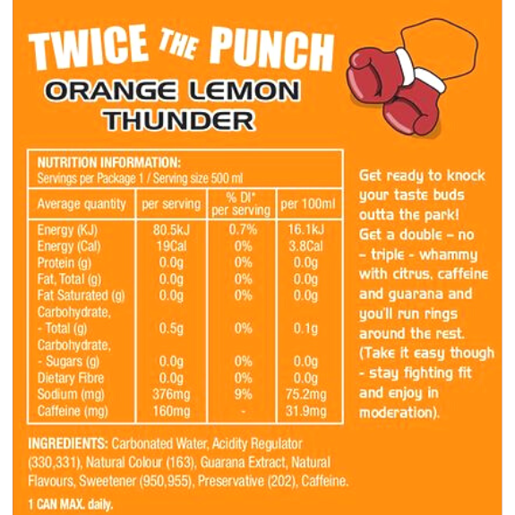 Orange Lemon Thunder Guarana Energy Drink 500ml