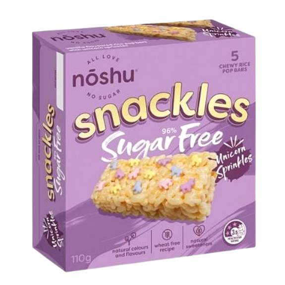 Snackles Chewy Rice Pop Bars - Unicorn Sprinkles - 5 Bar Box